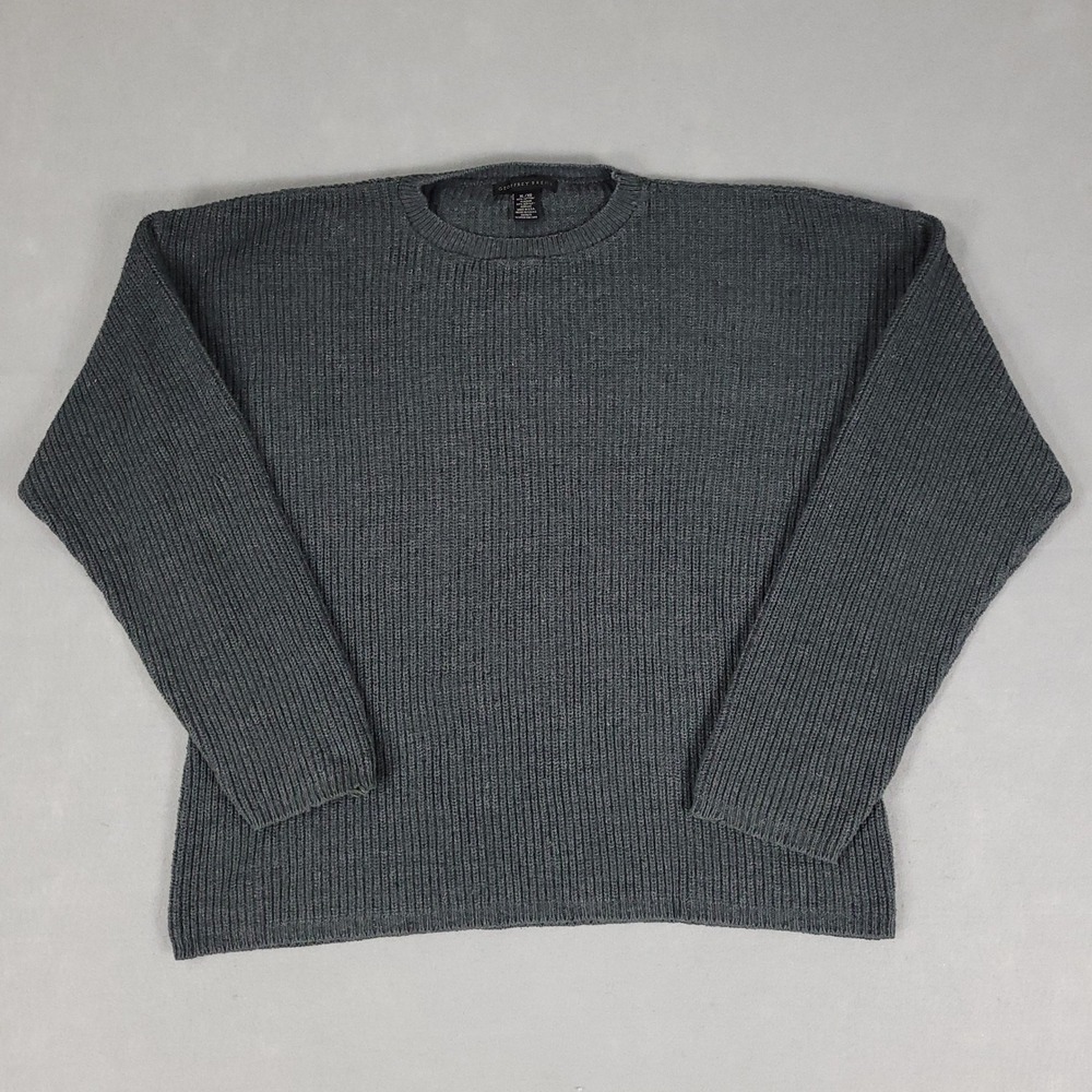Vintage Geoffrey Beene Sweater Men's XL Gray Ribbed Knit Relaxed Boxy Fit USA